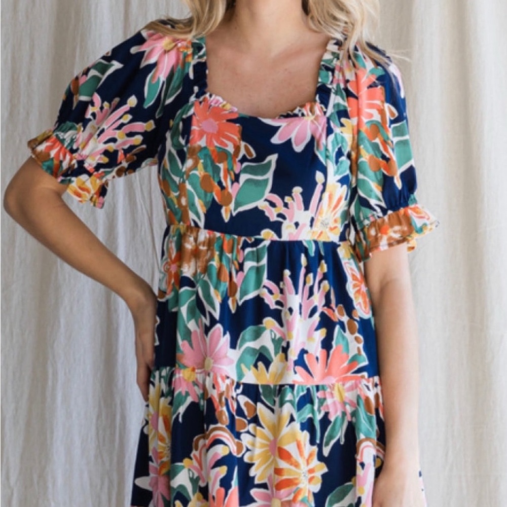 Pink and Orange Ruffled Tie Front Midi Sundress